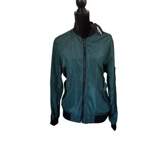 Zeagoo Green Lightweight Bomber Jacket With Zippered Sleeve Pocket & Ribbed Cuff